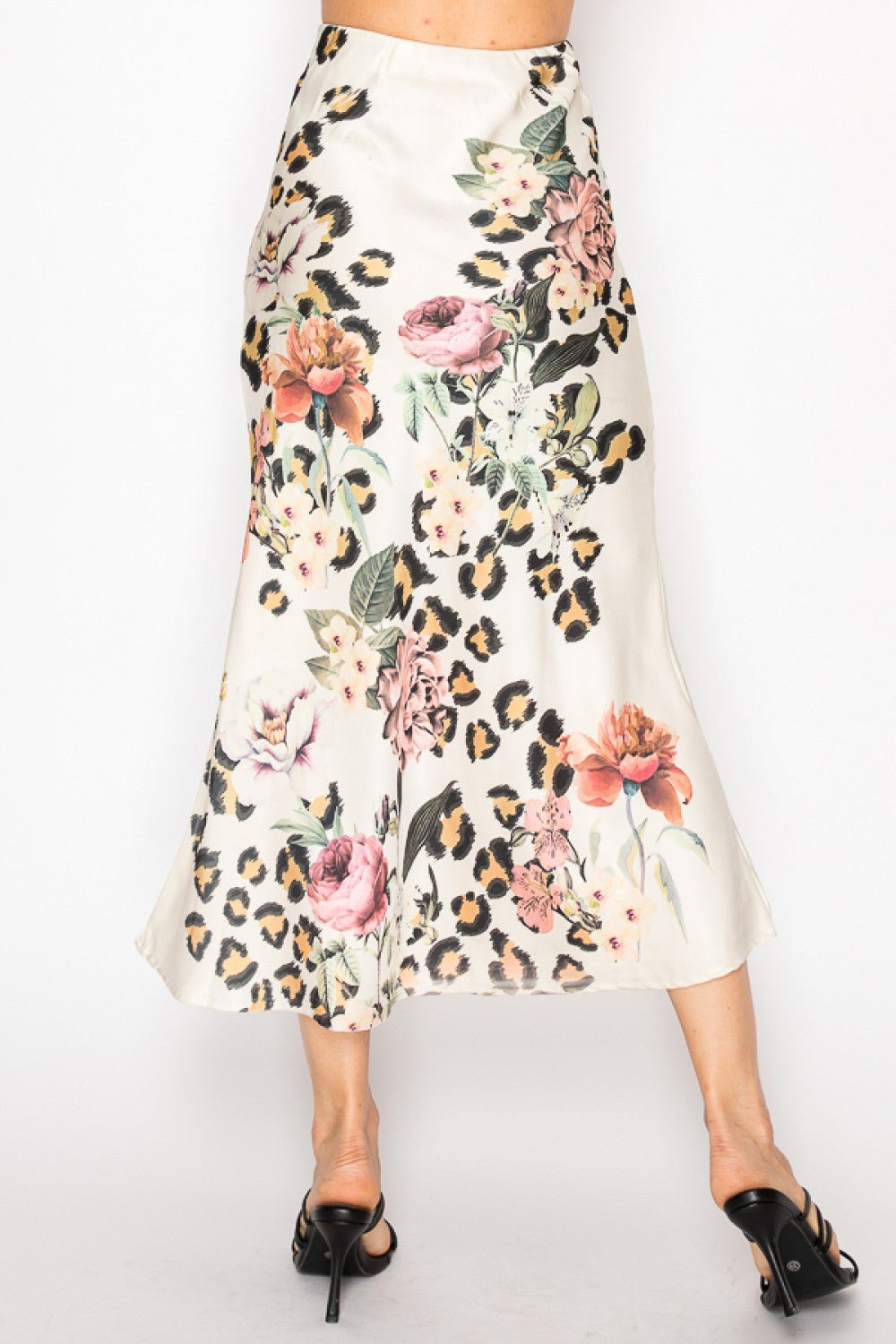 Satin Skirt with Leopard Floral Print - Vintage Vault Boutique