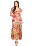 Floral Maxi Dress with Pleated Waist & Pockets
