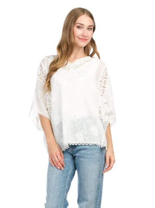 Embroidered Batwing Sleeve Blouse