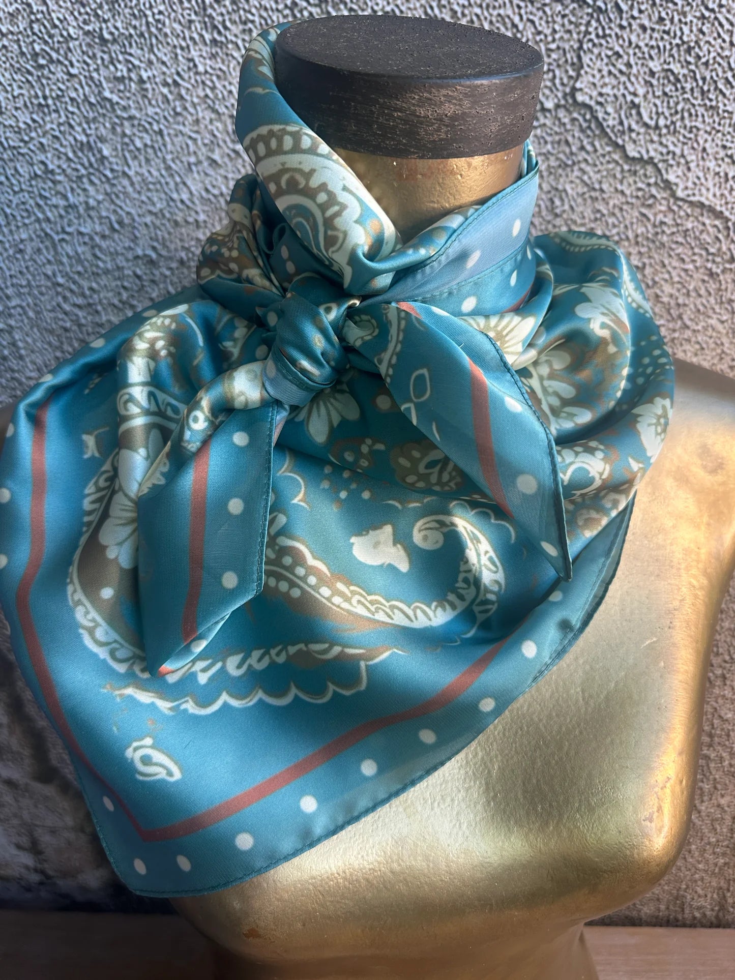 Wild Rag Scarf Turquoise Rust Paisley - Vintage Vault Boutique