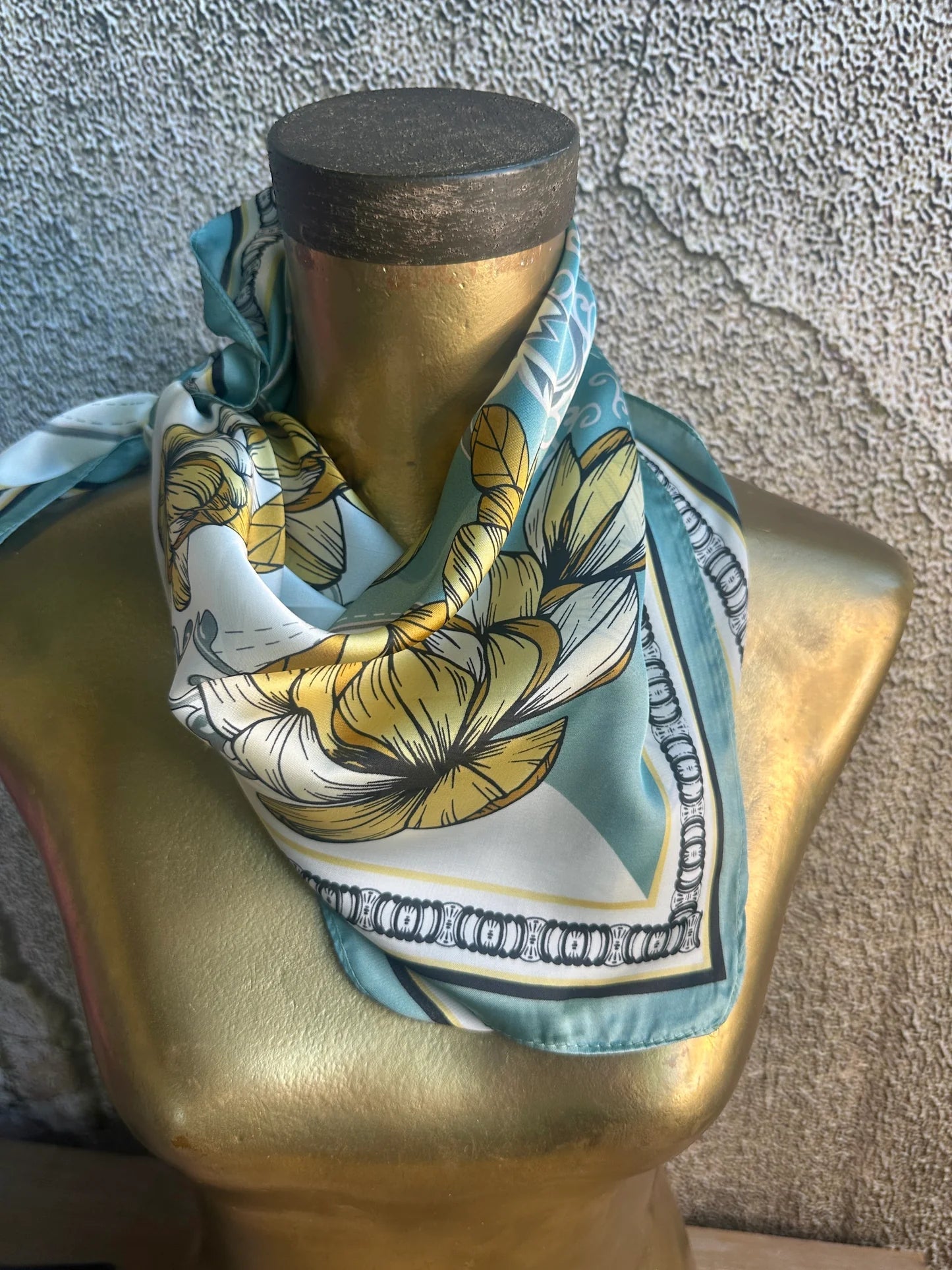Wild Rag Scarf Turquoise and Lilies - Vintage Vault Boutique