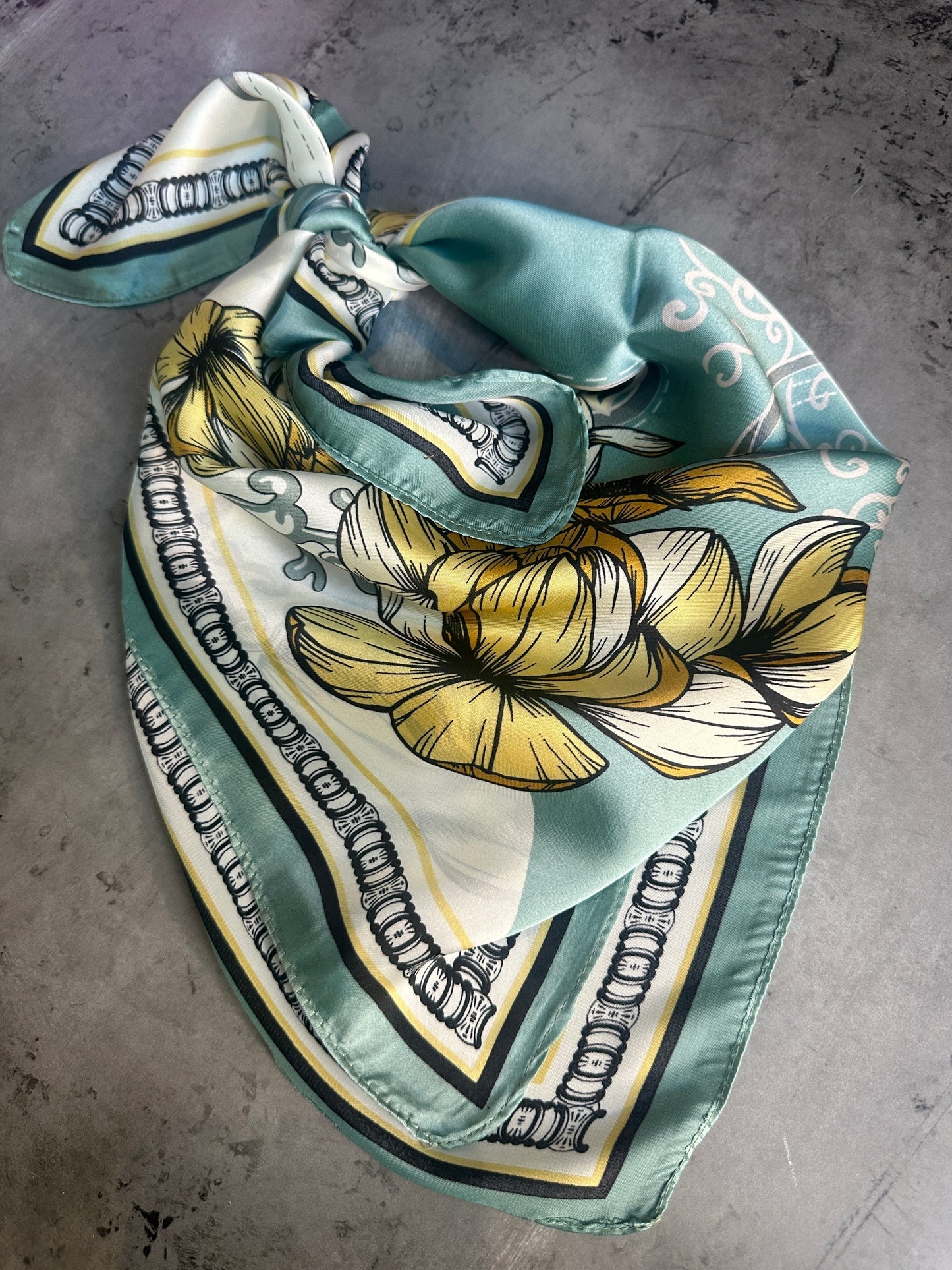 Wild Rag Scarf Turquoise and Lilies - Vintage Vault Boutique