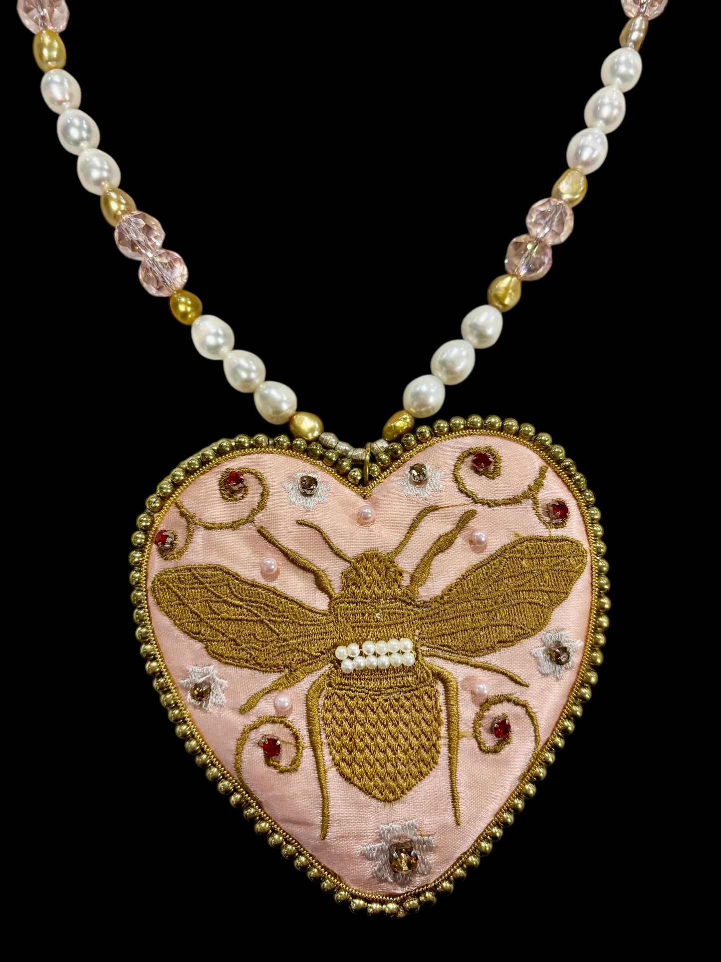 Bubble Bee Satin Puff Heart Necklace - Vintage Vault Boutique