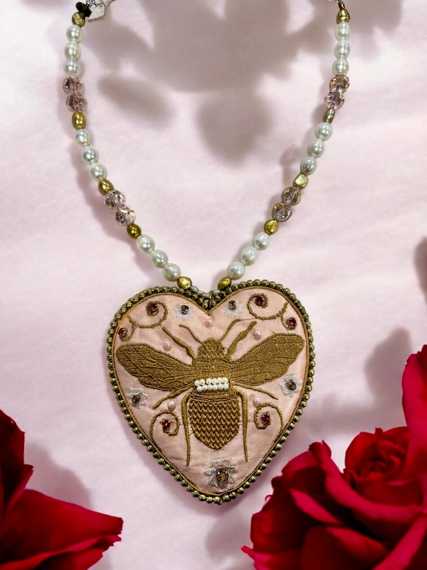 Bubble Bee Satin Puff Heart Necklace - Vintage Vault Boutique