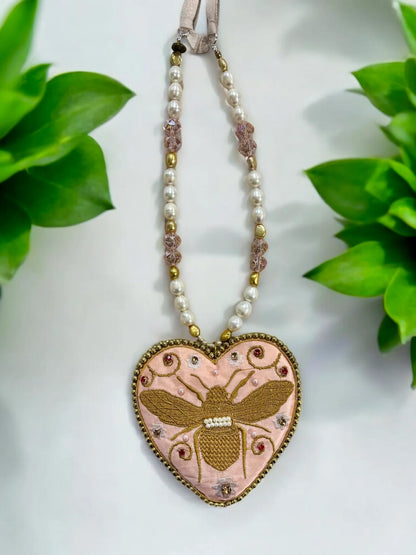 Bubble Bee Satin Puff Heart Necklace