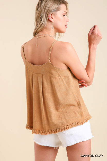 Frayed Hem Linen Tank Canyon M