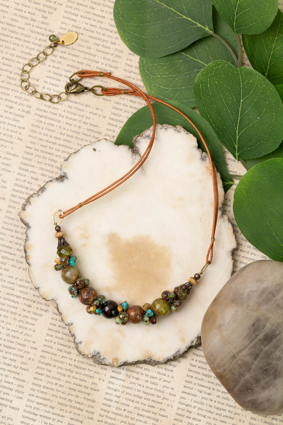Rustic Creek 16.25-18.25&quot; Turquoise with Mixed Jasper And Czech Glass Cluster Necklace