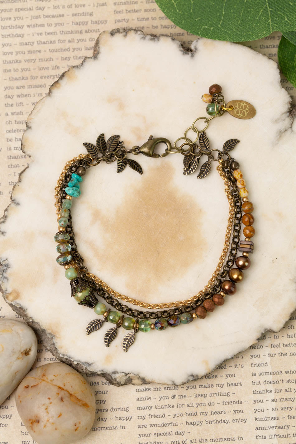 Rustic Creek 7.5-8.5&quot; Czech Glass, Turquoise, Picture Jasper Multistrand Bracelet