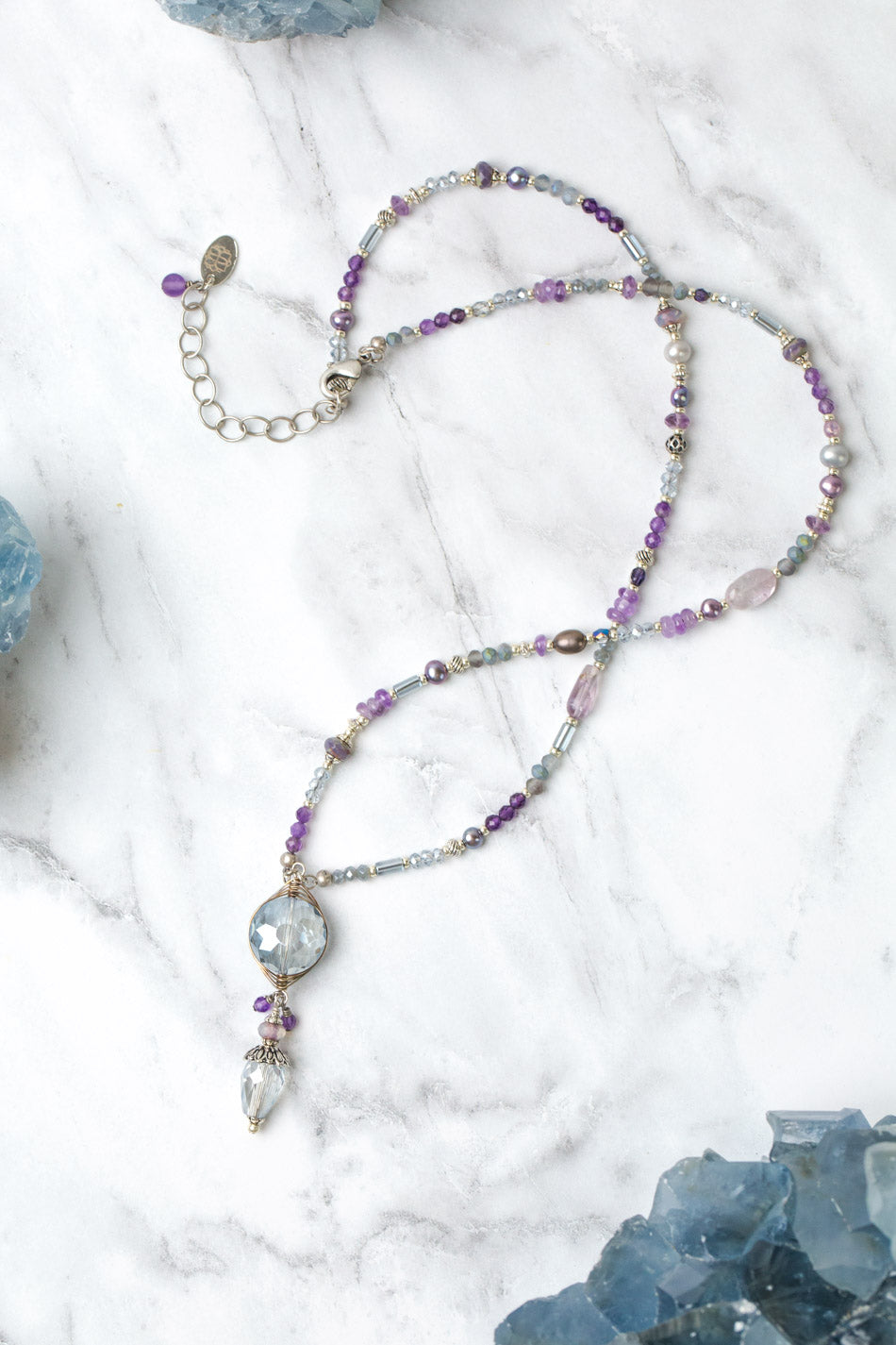 Reflections 20.5-22.5&quot; Crystal Herringbone, Amethyst, Czech Glass Collage Necklace