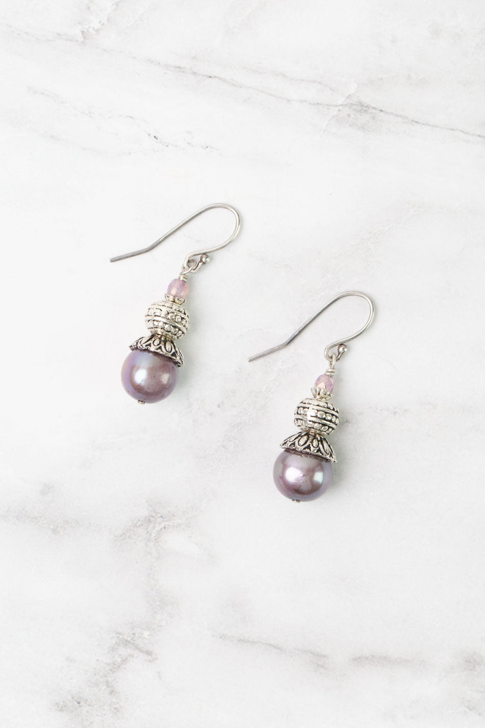 Reflections Pearl, Czech Glass Simple Earrings - Vintage Vault Boutique