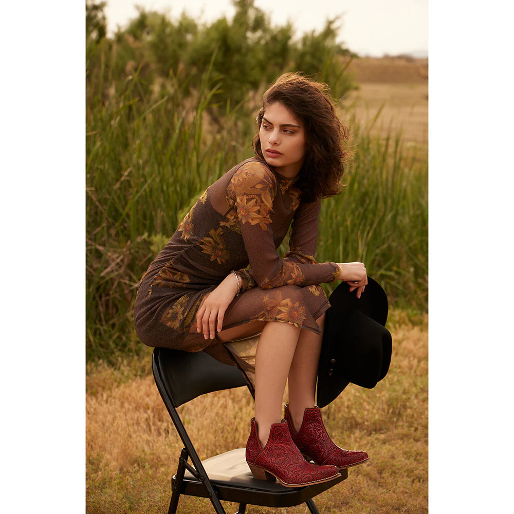 Scarlet Western Tooled Booties