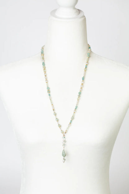 Serenity 25.5-27.5&quot; Aquamarine, Freshwater Pearl, Apatite Dangle Pendant Necklace