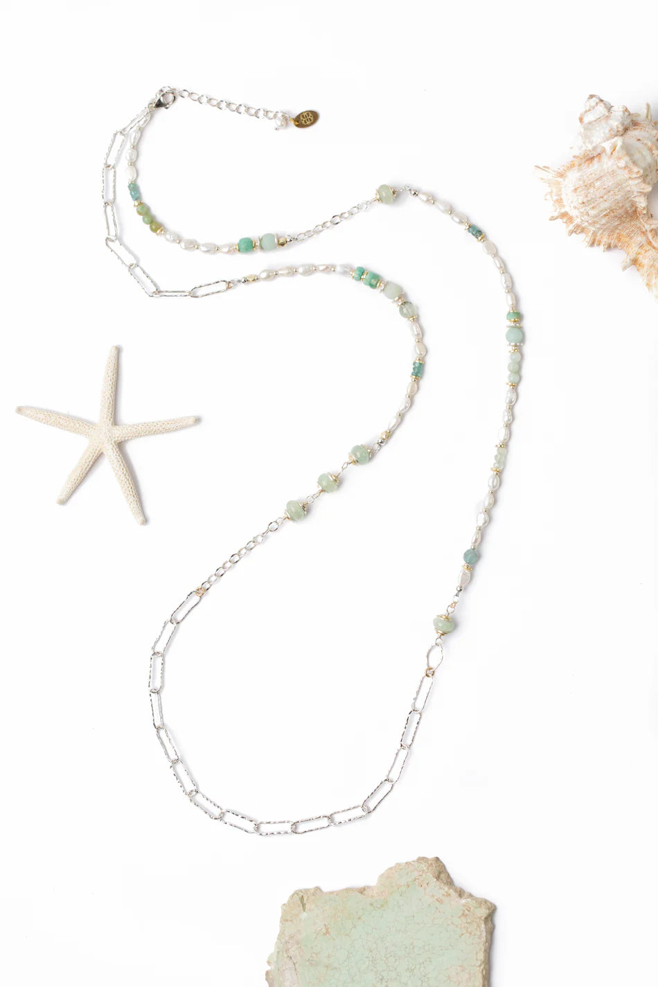 Serenity 37-39&quot; Freshwater Pearl, Blue Apatite, Aquamarine Collage Necklace