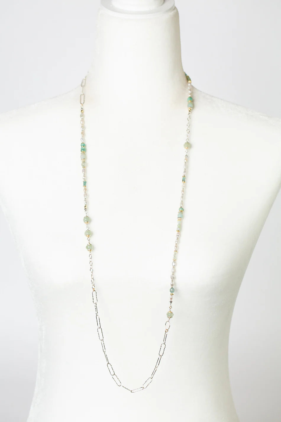 Serenity 37-39&quot; Freshwater Pearl, Blue Apatite, Aquamarine Collage Necklace