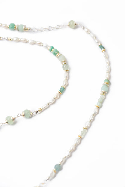 Serenity 37-39&quot; Freshwater Pearl, Blue Apatite, Aquamarine Collage Necklace