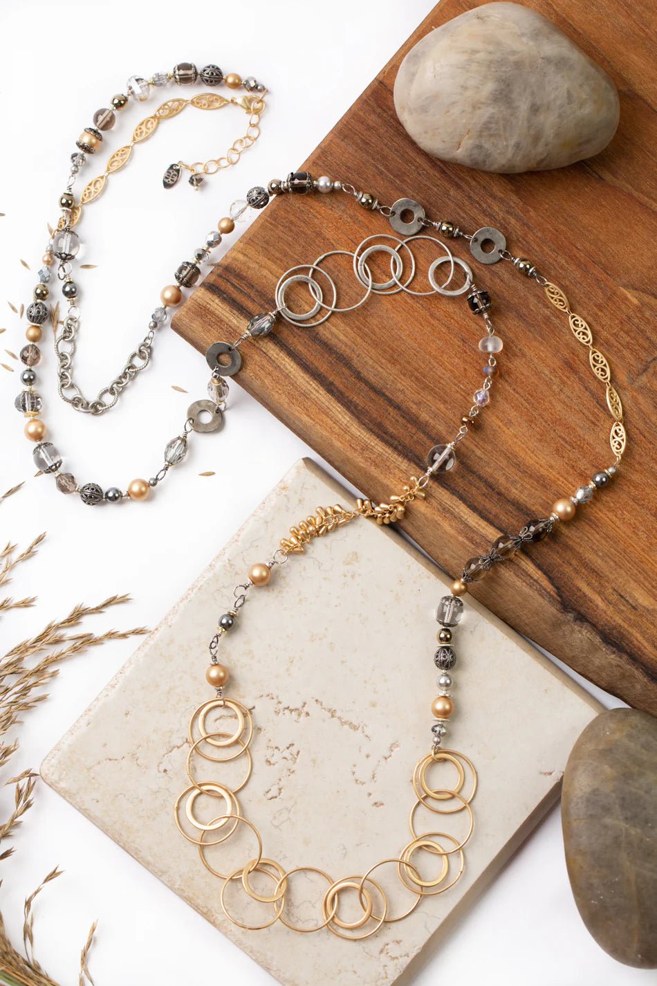 Silver &amp; Gold Collage Necklace N51 - Vintage Vault Boutique