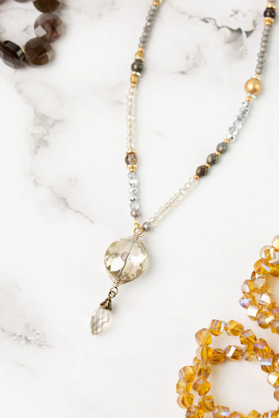 Silver &amp; Gold Crystal Collage Necklace N088-2