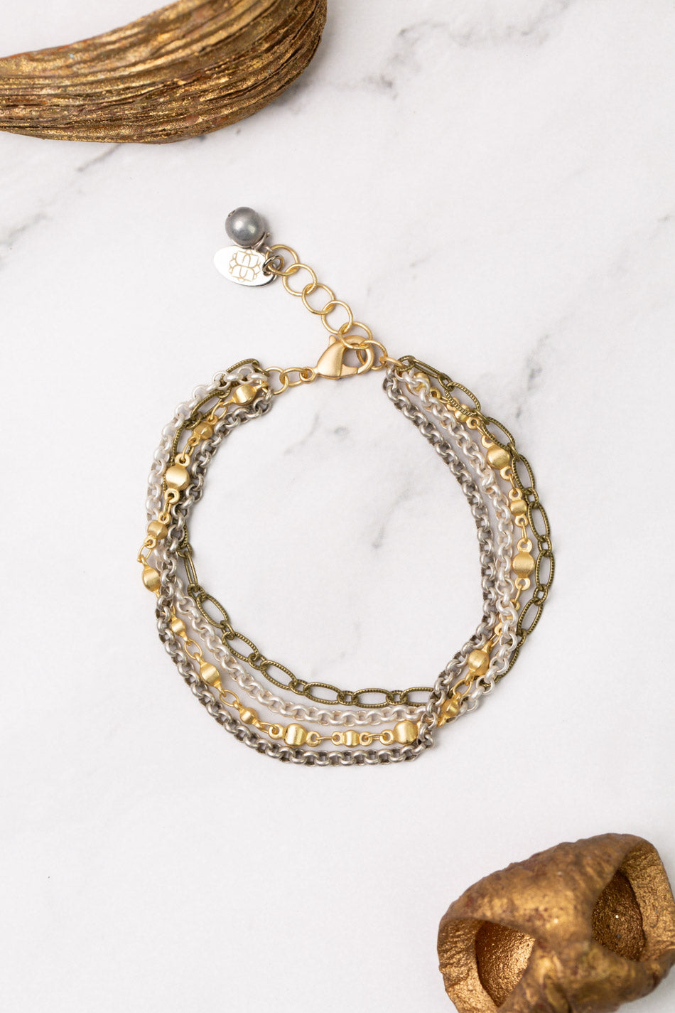 Silver &amp; Gold 7-8&quot; Multistrand Bracelet