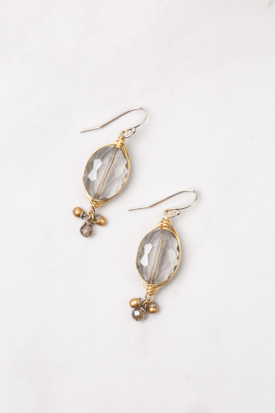 Silver &amp; Gold Crystal Herringbone Earrings