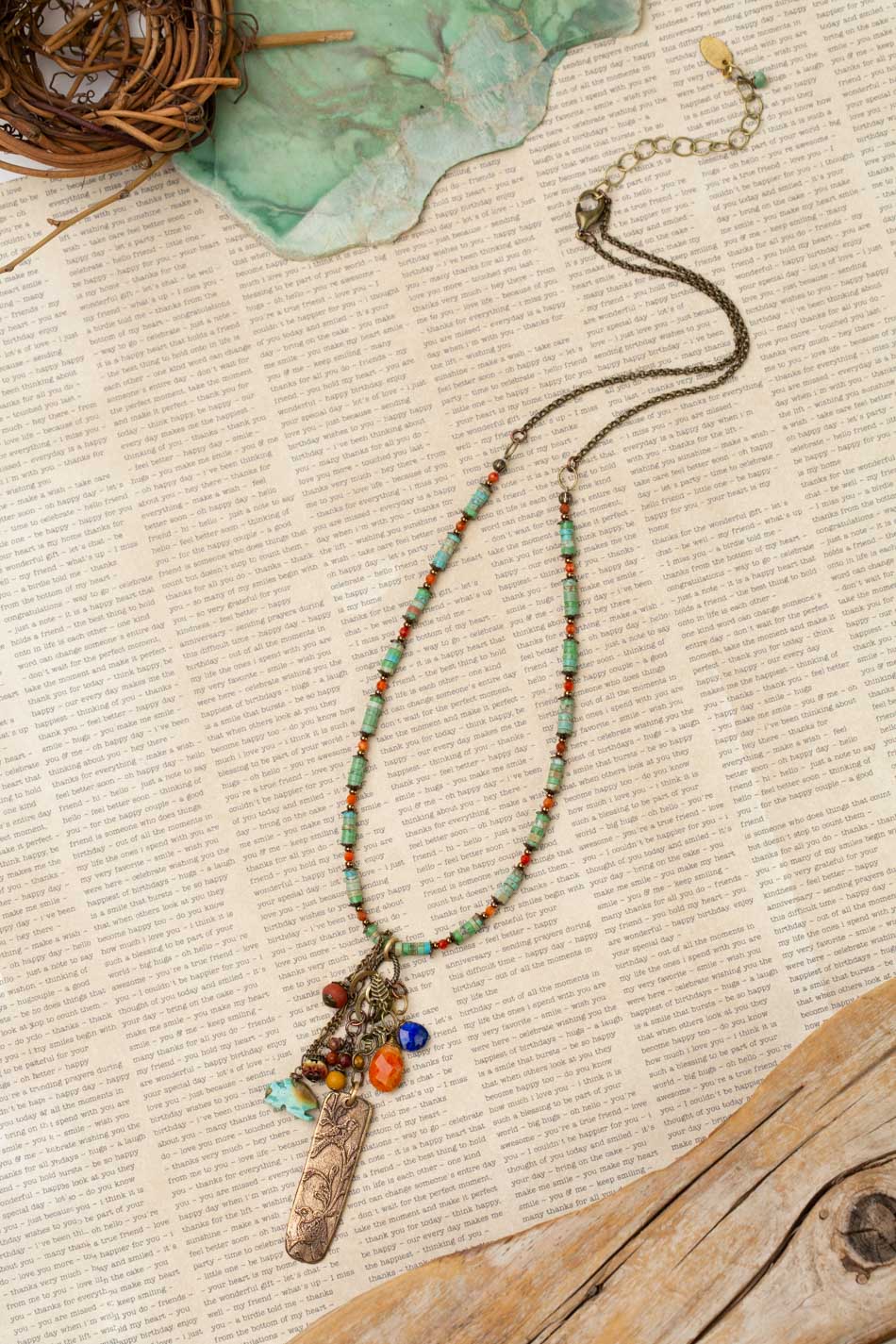 Soulful 20.5-22.5&quot; Fossil, Red Jasper With Natural Orange Turquoise, Lapis Lazuli, Spiny Oyster, Mookaite Jasper Cluster Necklace