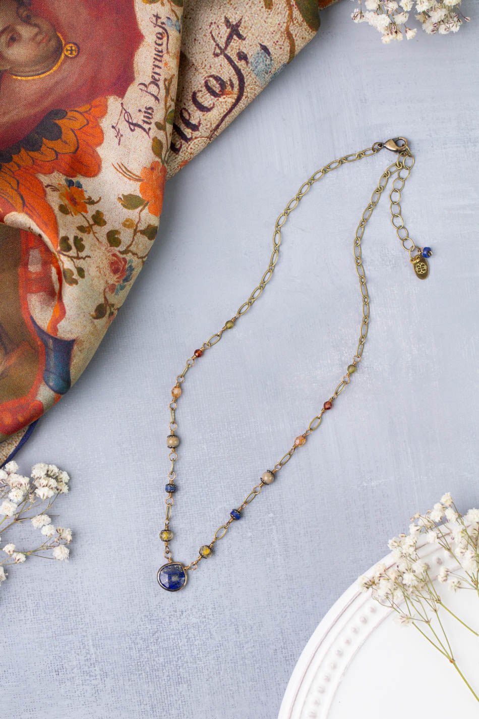 Sacred Heart  Lapis Teardrop Bezel Simple Necklace 008N
