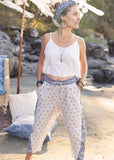 Front view of model wearing Head in the Clouds Artist Pant, with drawstring waistband.