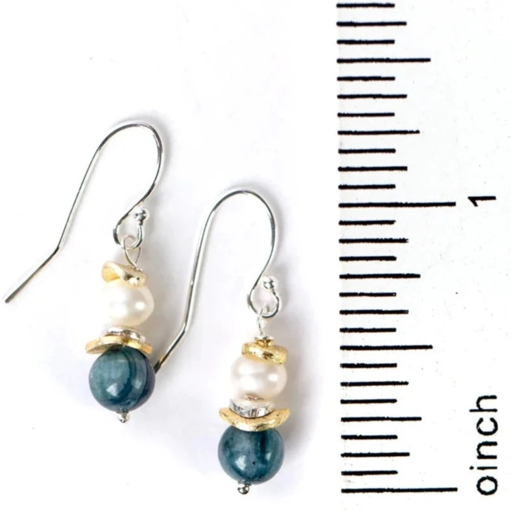 SeaSide E47, Kyanite, Freshwater Pearl Dangle Earrings