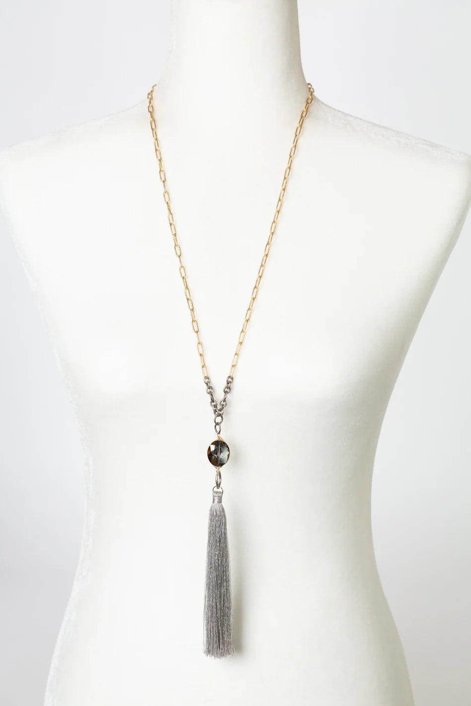 Silver &amp; Gold Silk Tassel Necklace N72