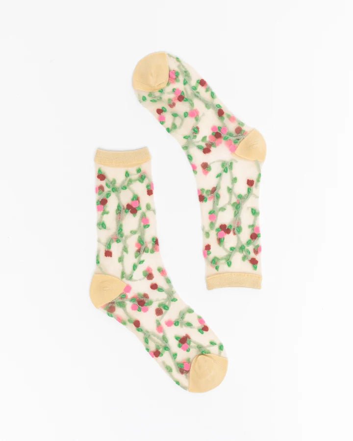 Sheer Rosettes Crew Sock - Vintage Vault Boutique