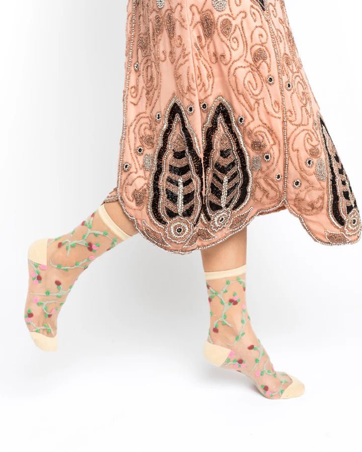 Sheer Rosettes Crew Sock - Vintage Vault Boutique