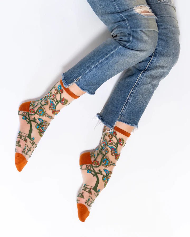 Tree of Life Sheer Crew Sock - Vintage Vault Boutique