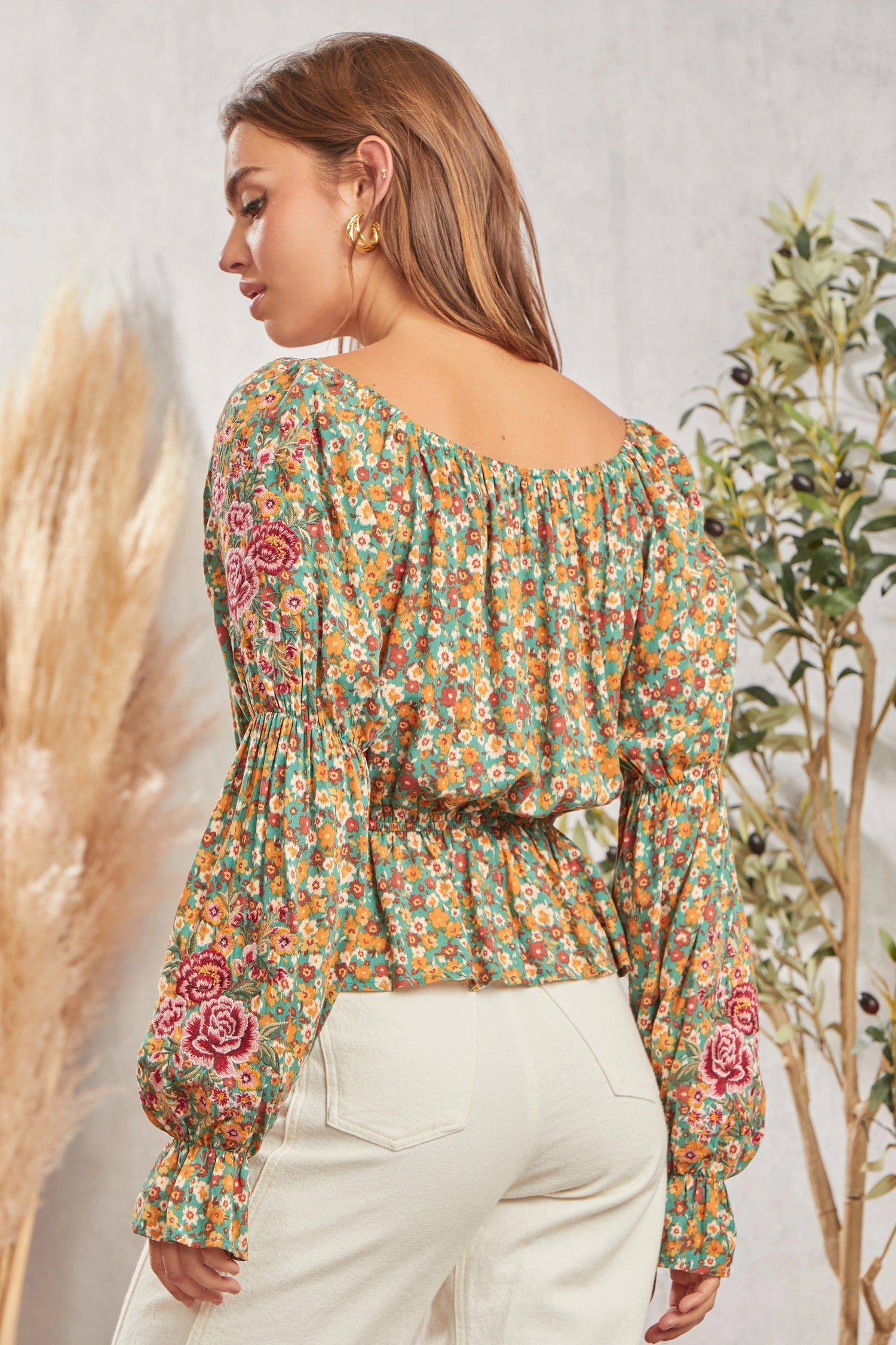 Floral Print with Embroidery Top 