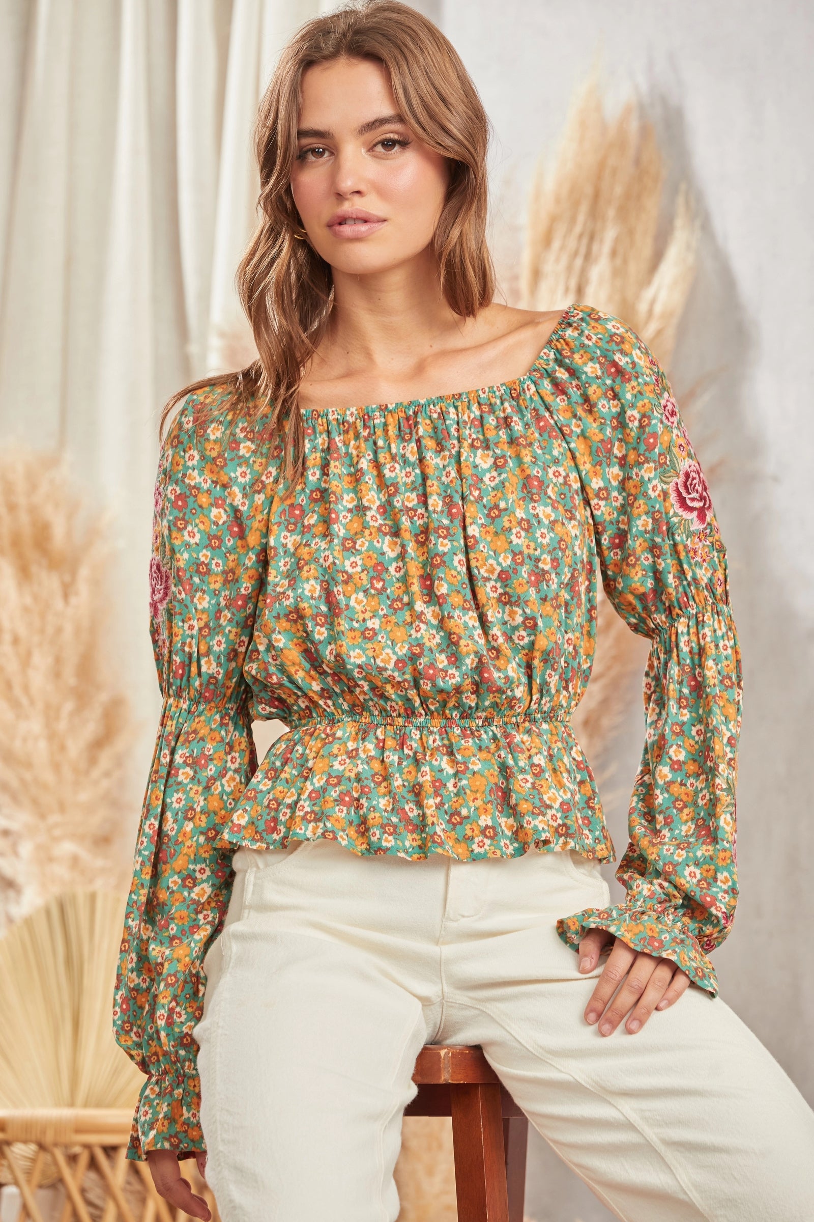 Floral Print with Embroidery Top 