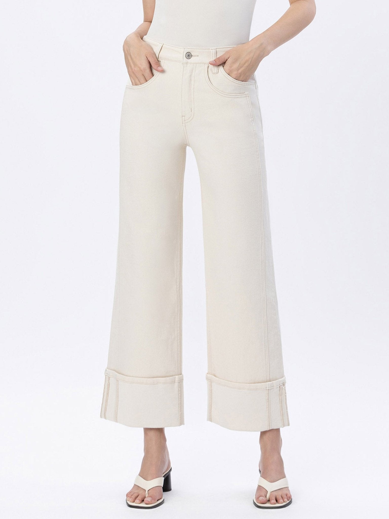 High Rise Cuffed Wide Leg Jean - Vintage Vault Boutique