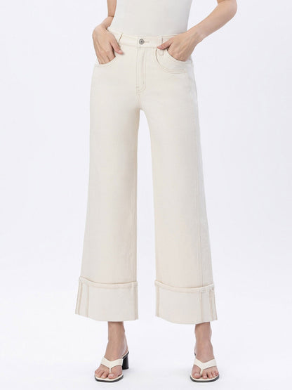High Rise Cuffed Wide Leg Jean - Vintage Vault Boutique