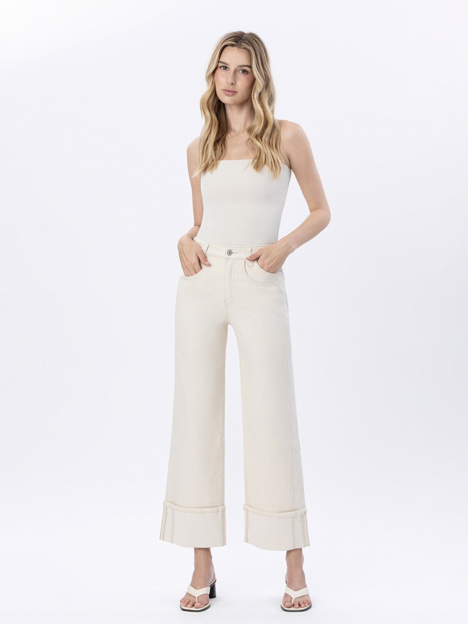 High Rise Cuffed Wide Leg Jean - Vintage Vault Boutique