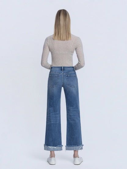 Mid Rise Cuffed Baggy Slim Wide Jean - Vintage Vault Boutique