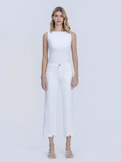 Mid Rise Uneven Hem Crop Jeans - Vintage Vault Boutique