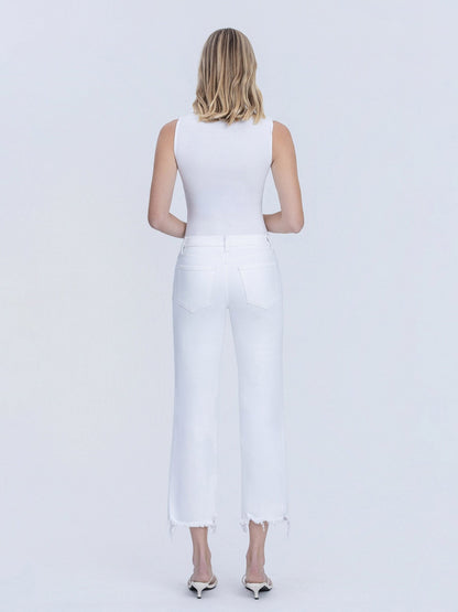 Mid Rise Uneven Hem Crop Jeans - Vintage Vault Boutique