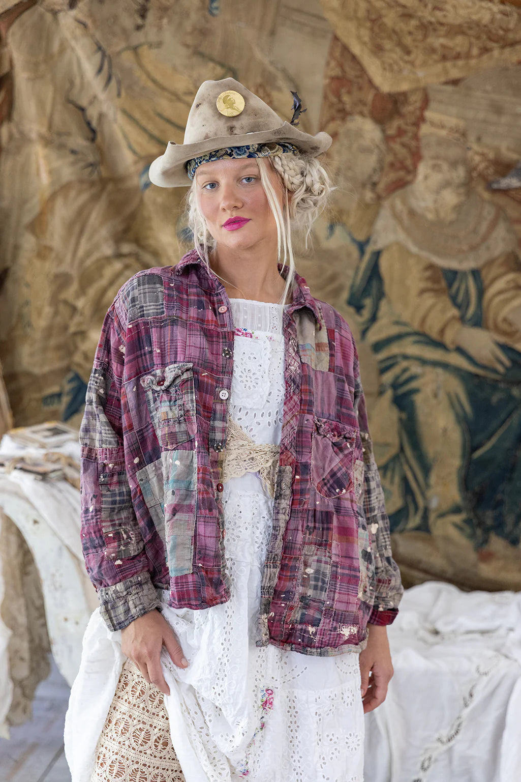 Top 1508 Patchwork Kelly Western Shirt  Madras Pink