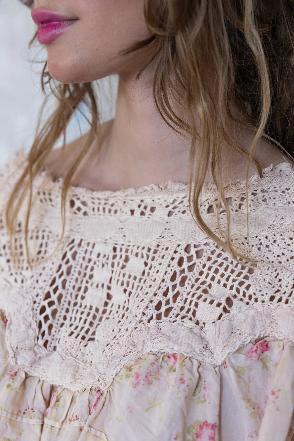 Top 1566 Crochet Yoke Keira Blouse