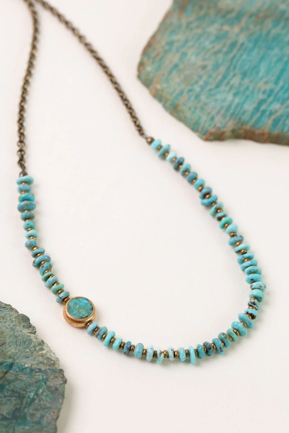 Transcend Turquoise Bezel Necklace N001 - Vintage Vault Boutique