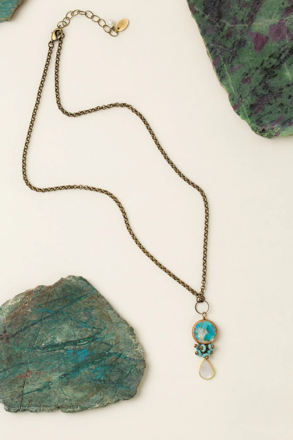 Transcend Turquoise Bezel Drop Necklace N003 - Vintage Vault Boutique
