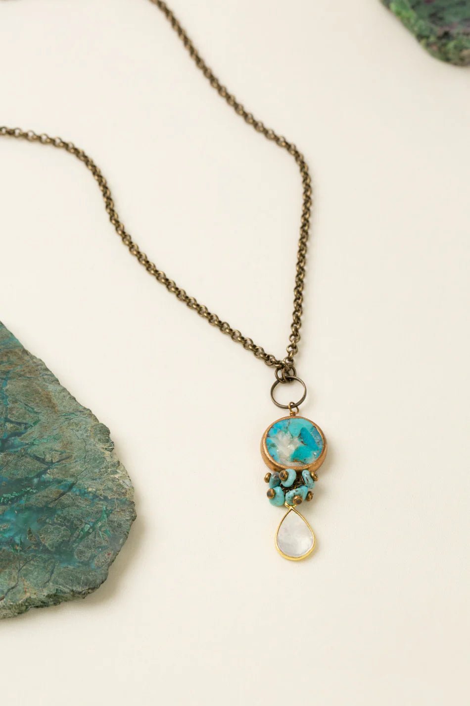 Transcend Turquoise Bezel Drop Necklace N003 - Vintage Vault Boutique
