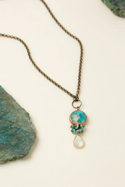 Transcend Turquoise Bezel Drop Necklace N003