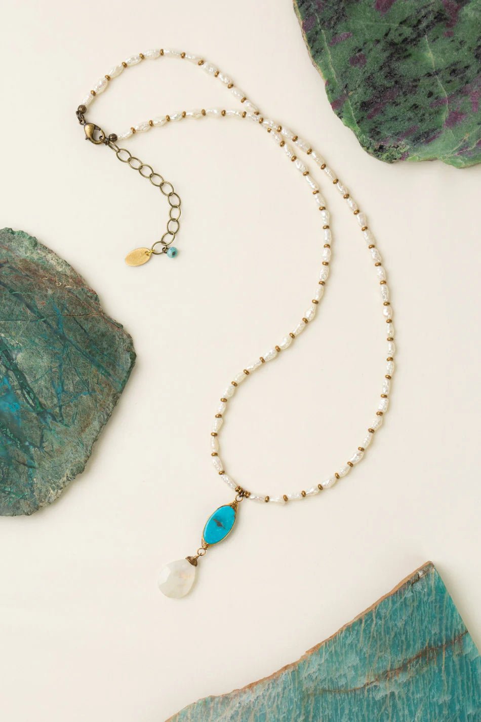 Transcend Turquoise Pearl Necklace N005 - Vintage Vault Boutique