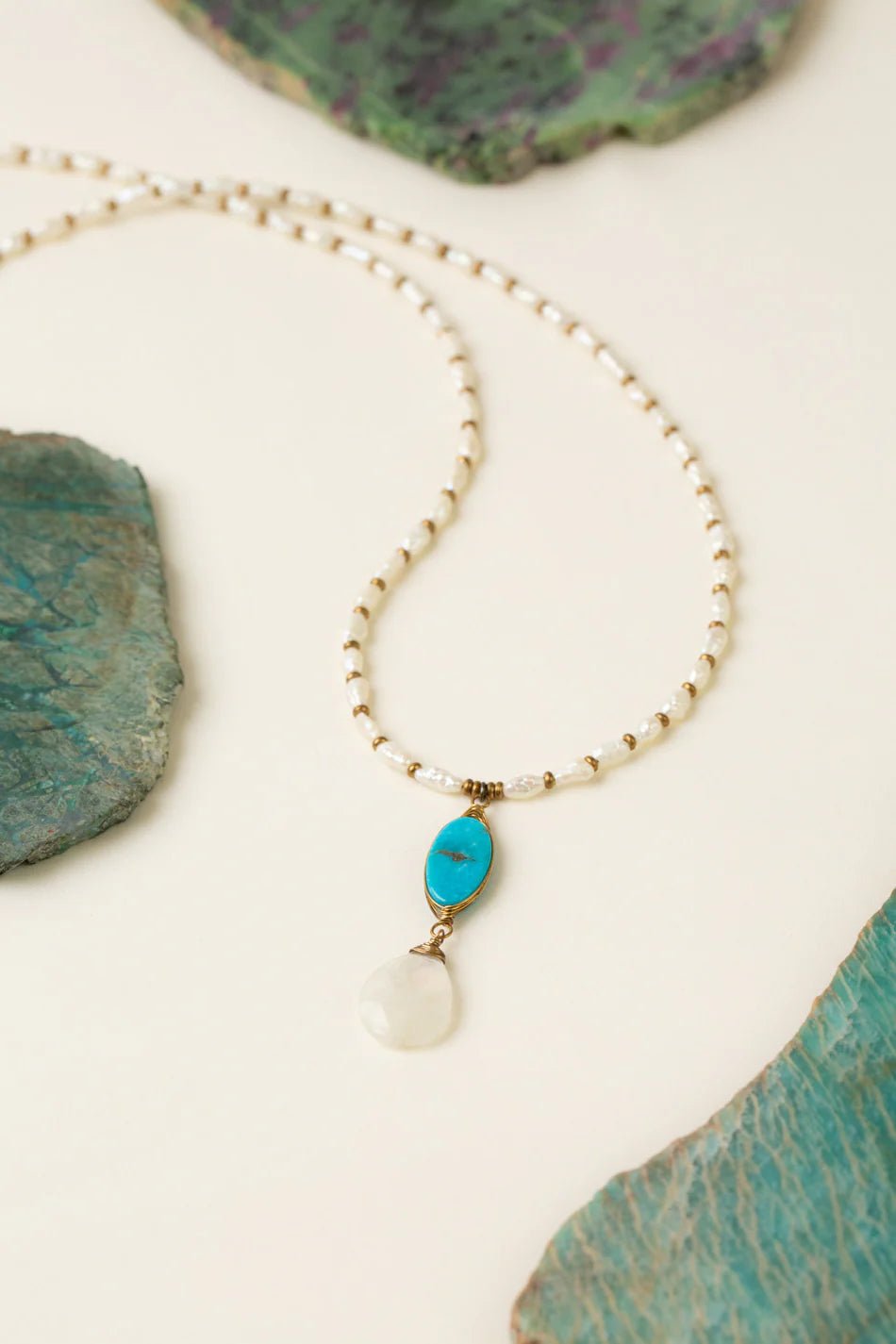 Transcend Turquoise Pearl Necklace N005 - Vintage Vault Boutique