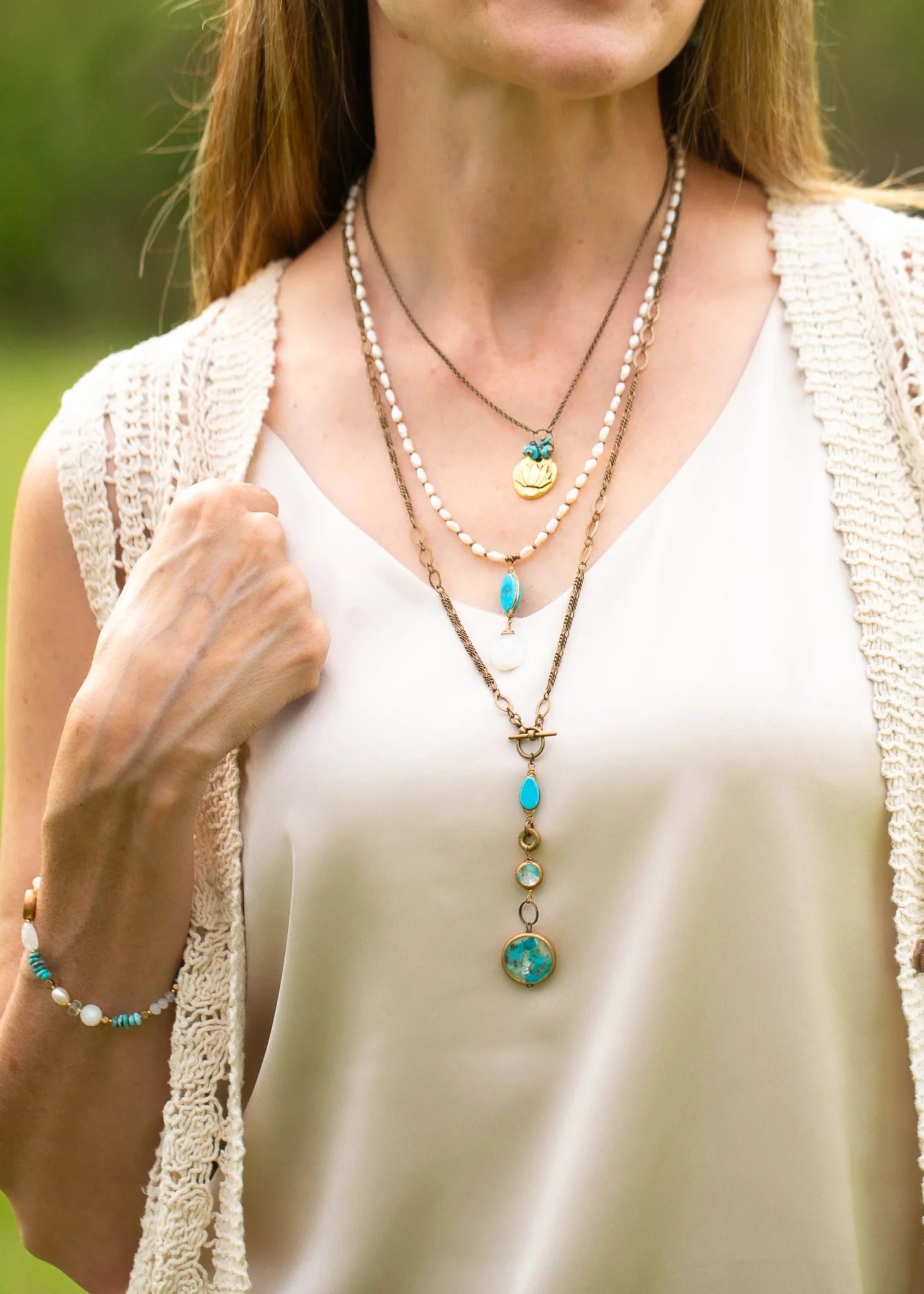 Transcend Turquoise Pearl Necklace N005 - Vintage Vault Boutique
