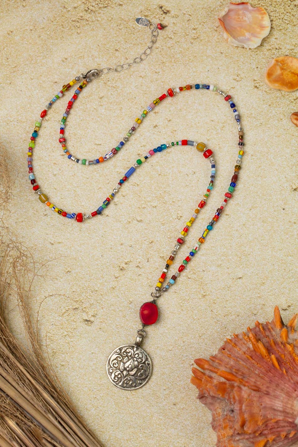 United Tibetan Silver Lotus Flower Statement Necklace N004 - Vintage Vault Boutique