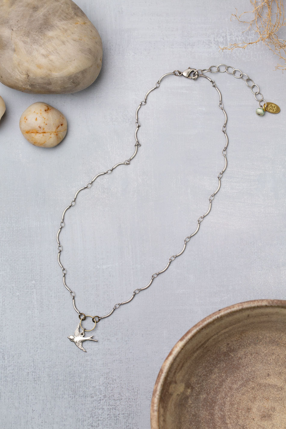 Venetian Dreams 15.25-17.25&quot; Antique Silver Flying Sparrow Simple Necklace